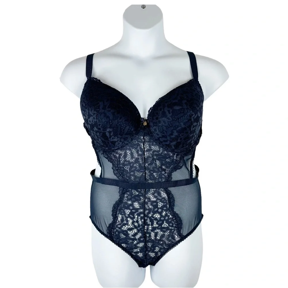 Daisy Fuentes Intimates Navy Push Up Lace Teddy Size 2X Mesh Sexy